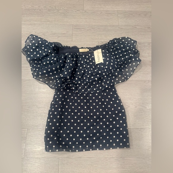 Choosy Over The Top Off Shoulder Polkadot Mini Dress Size M Ruffles - Picture 2 of 5